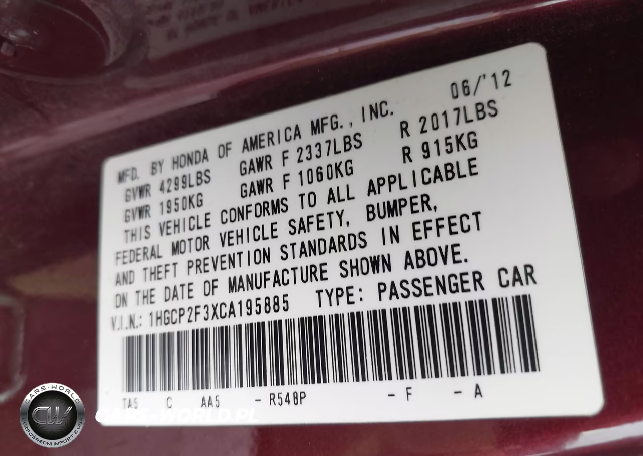 2012 Honda Accord 2.4 Lx VIN:1HGCP2F3XCA195885 - 9