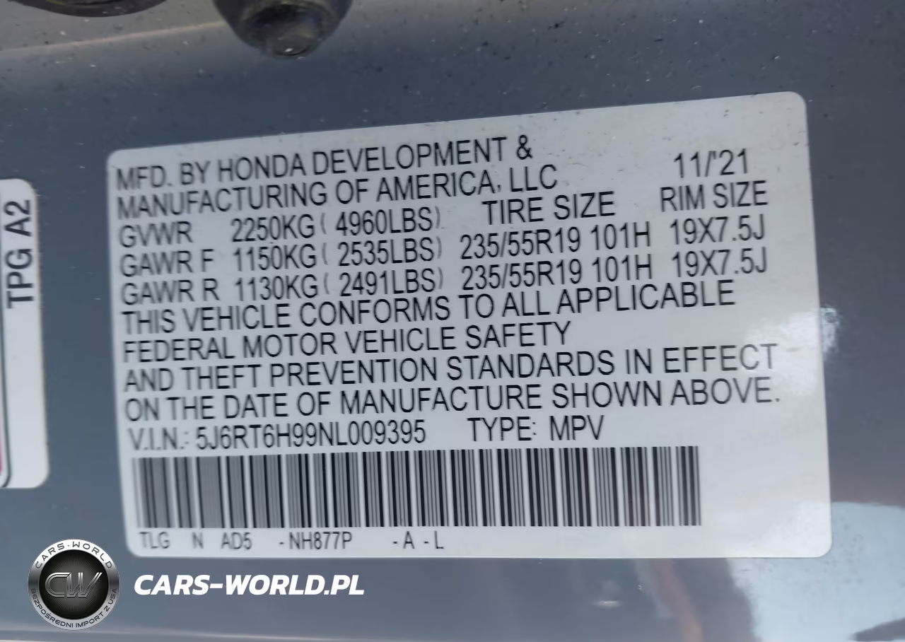 2022 Honda Cr-V Hybrid Touring VIN:5J6RT6H99NL009395 - 9