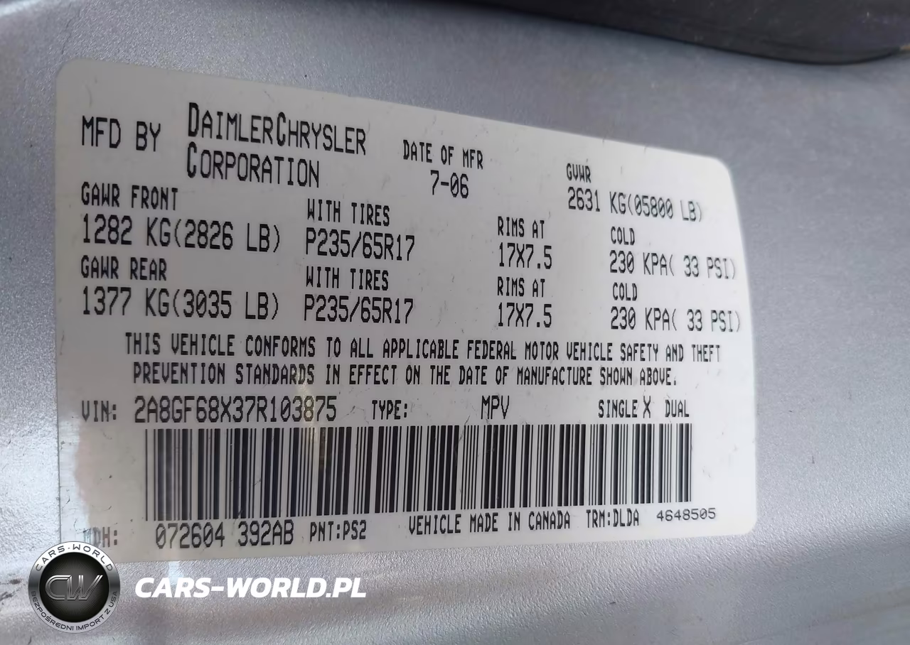 2007 Chrysler Pacifica Touring VIN:2A8GF68X37R103875 - 9