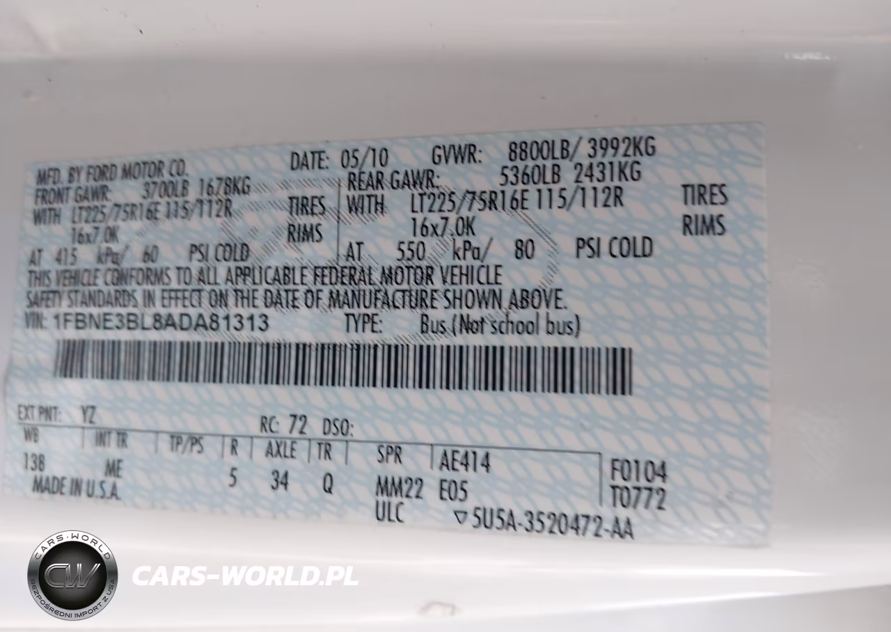 2010 Ford E-350 Super Duty Xlt VIN:1FBNE3BL8ADA81313 - 9