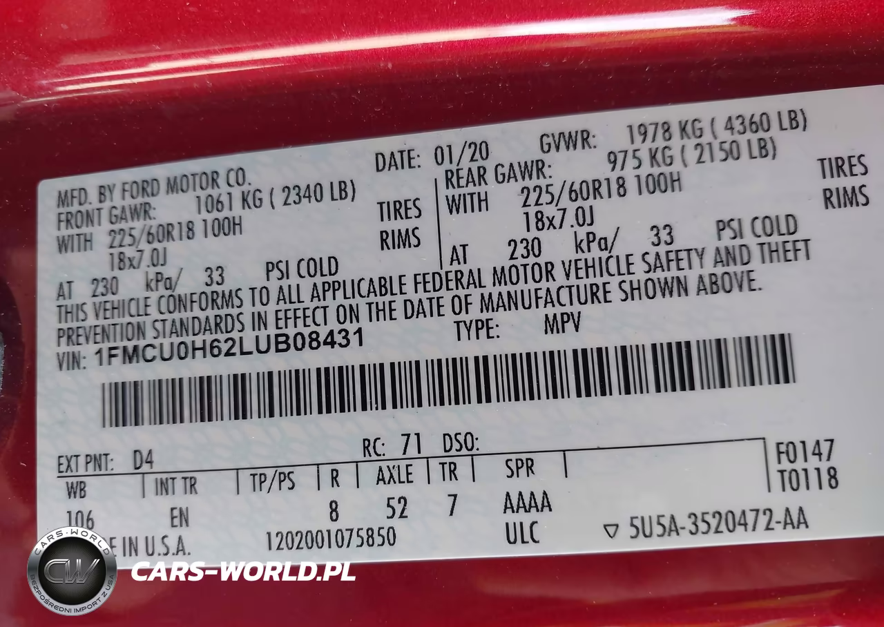 2020 Ford Escape Sel VIN:1FMCU0H62LUB08431 - 9