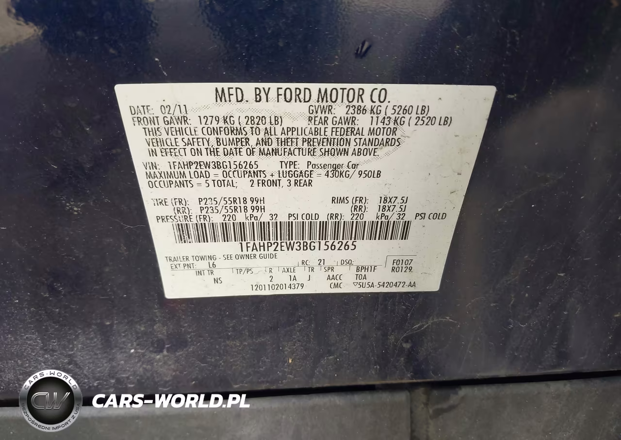2011 Ford Taurus Sel VIN:1FAHP2EW3BG156265 - 9