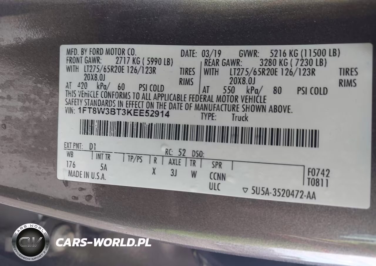2019 Ford F-350 Lariat VIN:1FT8W3BT3KEE52914 - 8