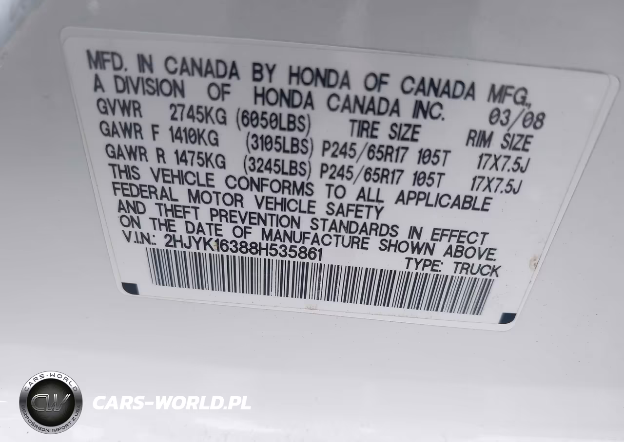 2008 Honda Ridgeline Rtx VIN:2HJYK16388H535861 - 9