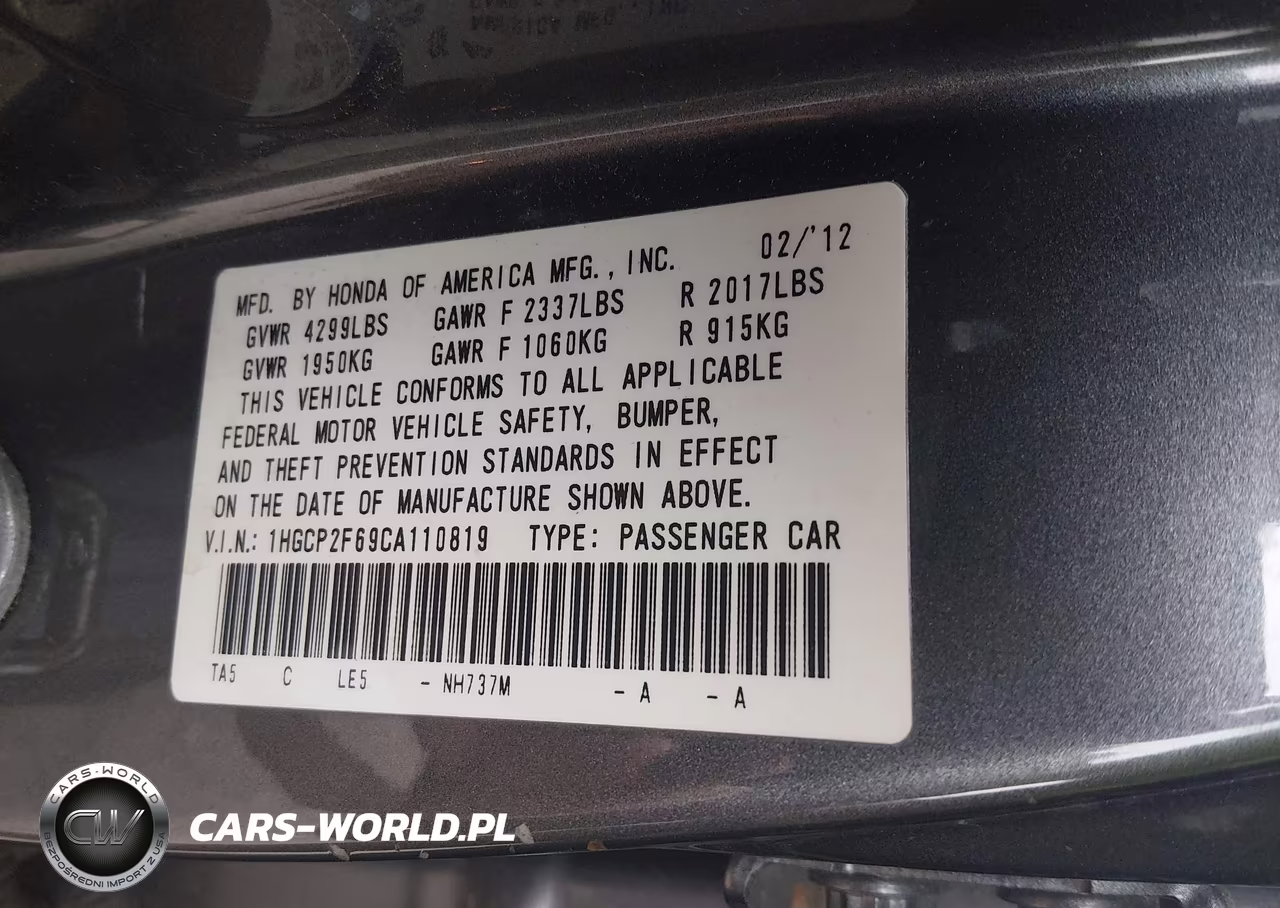 2012 Honda Accord 2.4 Se VIN:1HGCP2F69CA110819 - 9