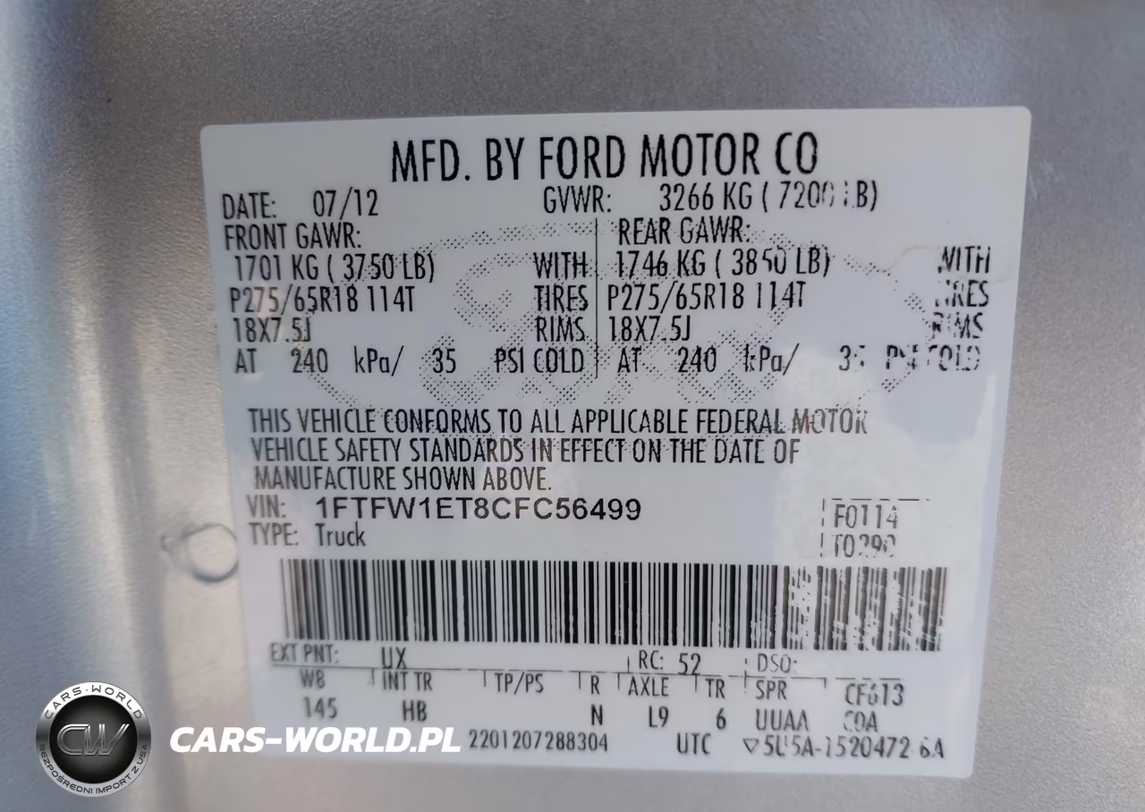 2012 Ford F-150 Lariat VIN:1FTFW1ET8CFC56499 - 9