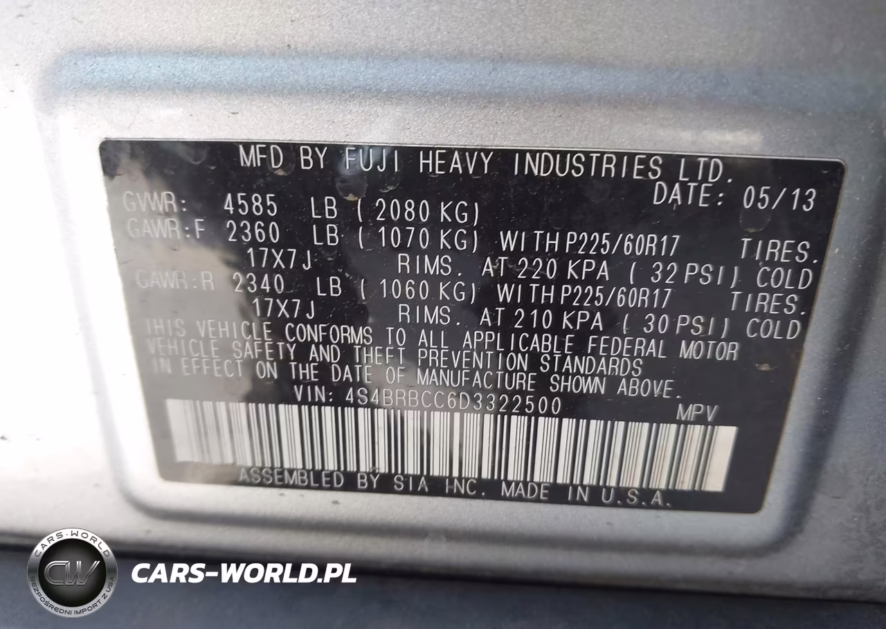 2013 Subaru Outback 2.5I Premium VIN:4S4BRBCC6D3322500 - 9