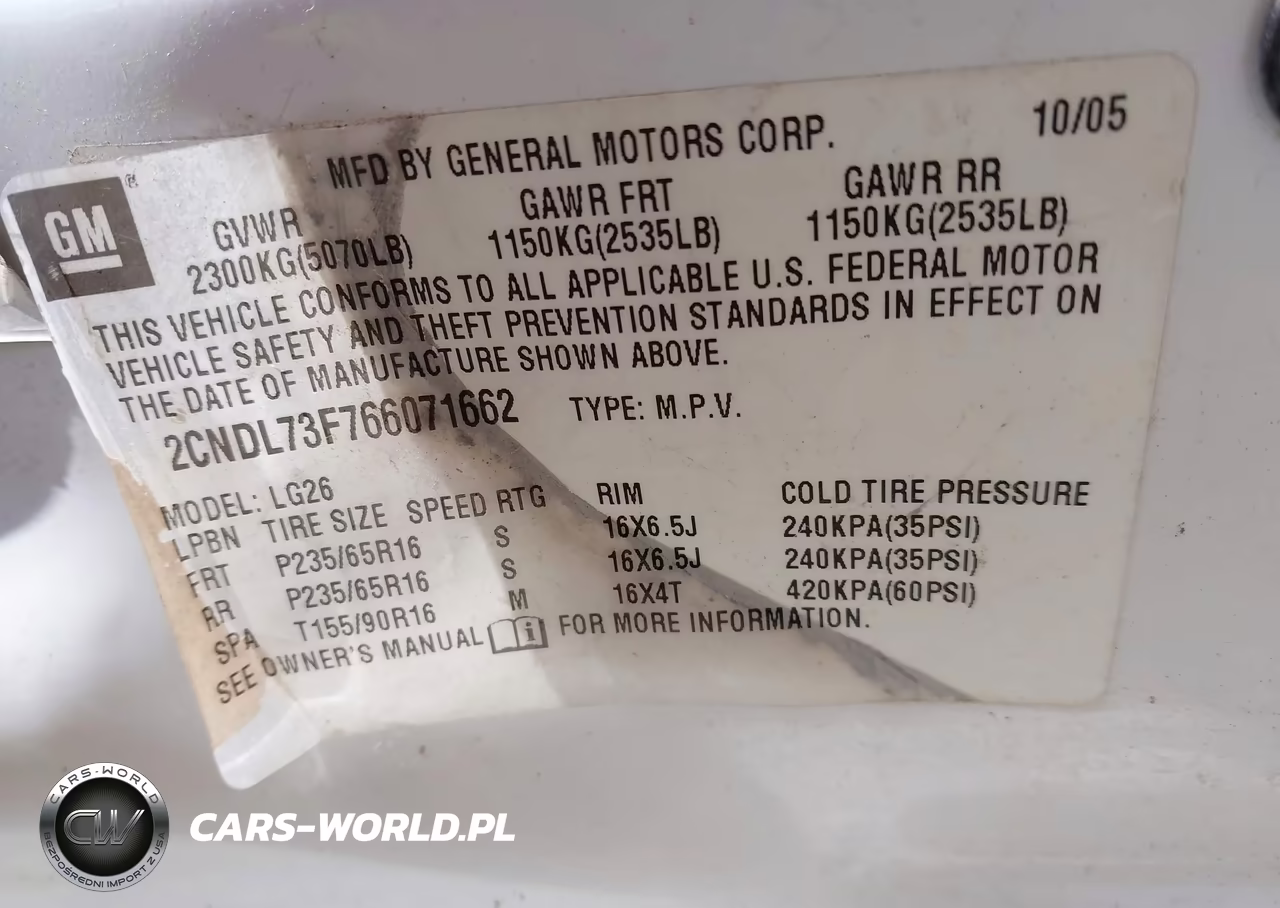 2006 Chevrolet Equinox Lt VIN:2CNDL73F766071662 - 9