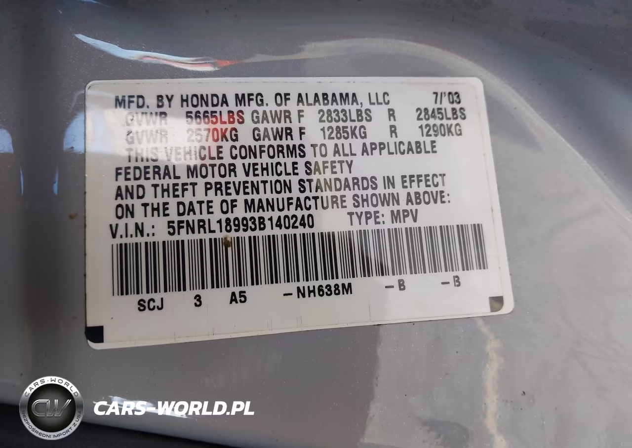 2003 Honda Odyssey Ex-L VIN:5FNRL18993B140240 - 9