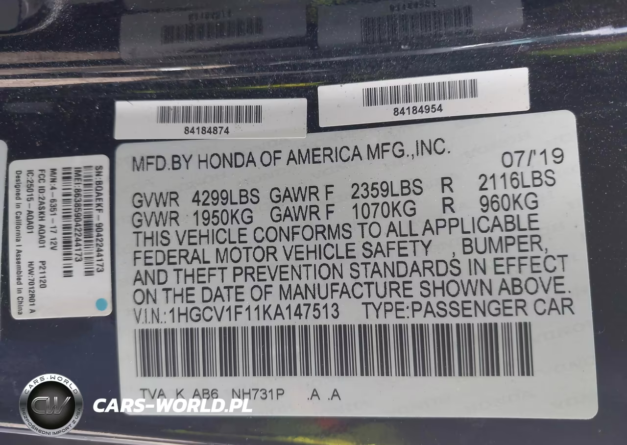 2019 Honda Accord Lx VIN:1HGCV1F11KA147513 - 9