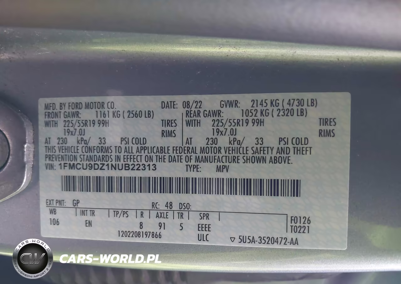 2022 Ford Escape Titanium Hybrid VIN:1FMCU9DZ1NUB22313 - 9