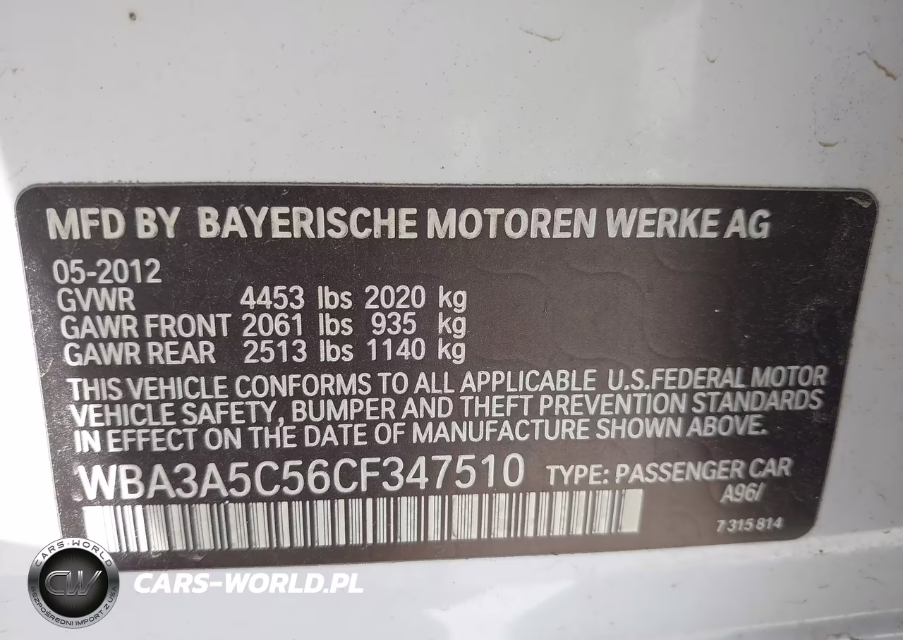 2012 BMW 328I VIN:WBA3A5C56CF347510 - 9