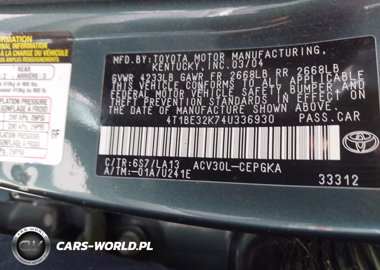 2004 Toyota Camry Xle VIN:4T1BE32K74U336930 - 9