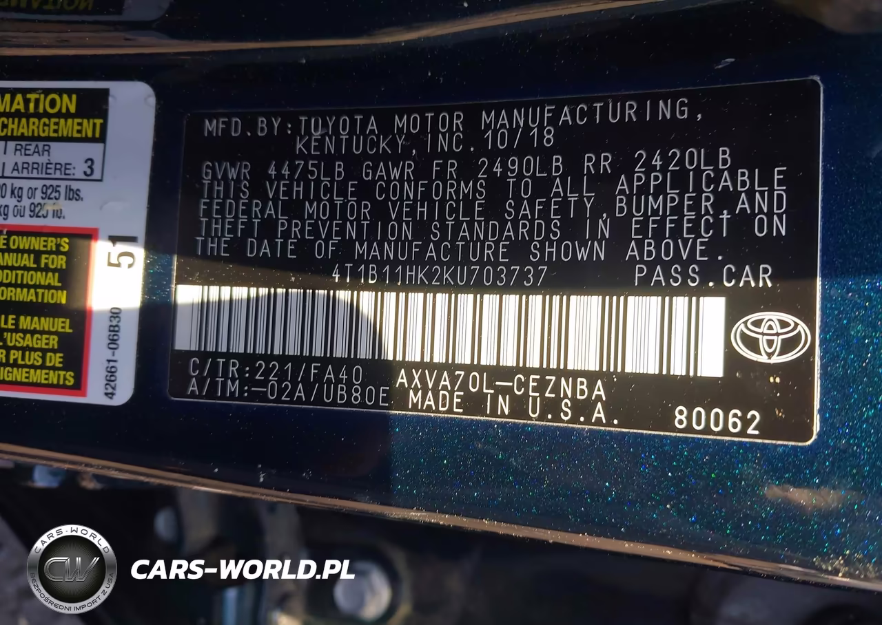 2019 Toyota Camry Le VIN:4T1B11HK2KU703737 - 9