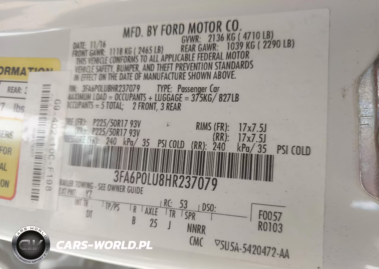 2017 Ford Fusion Hybrid Se VIN:3FA6P0LU8HR237079 - 9