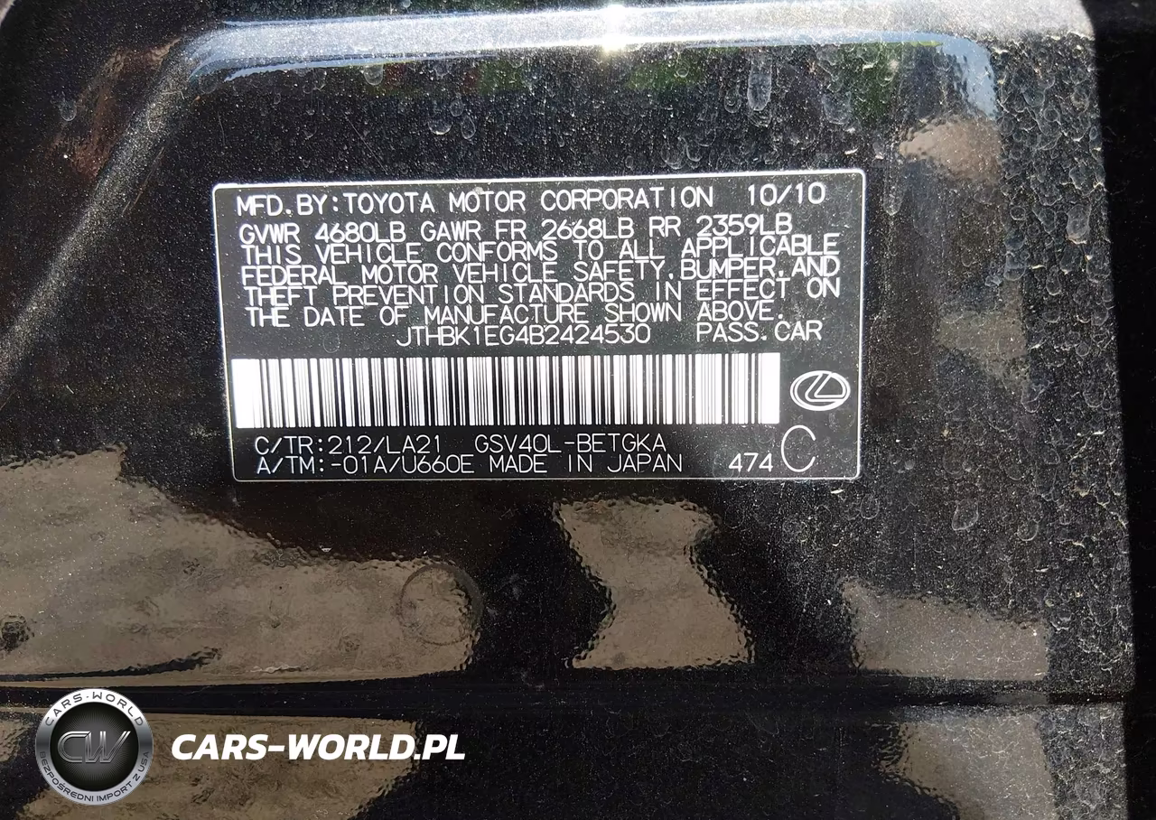 2011 Lexus Es 350 VIN:JTHBK1EG4B2424530 - 9
