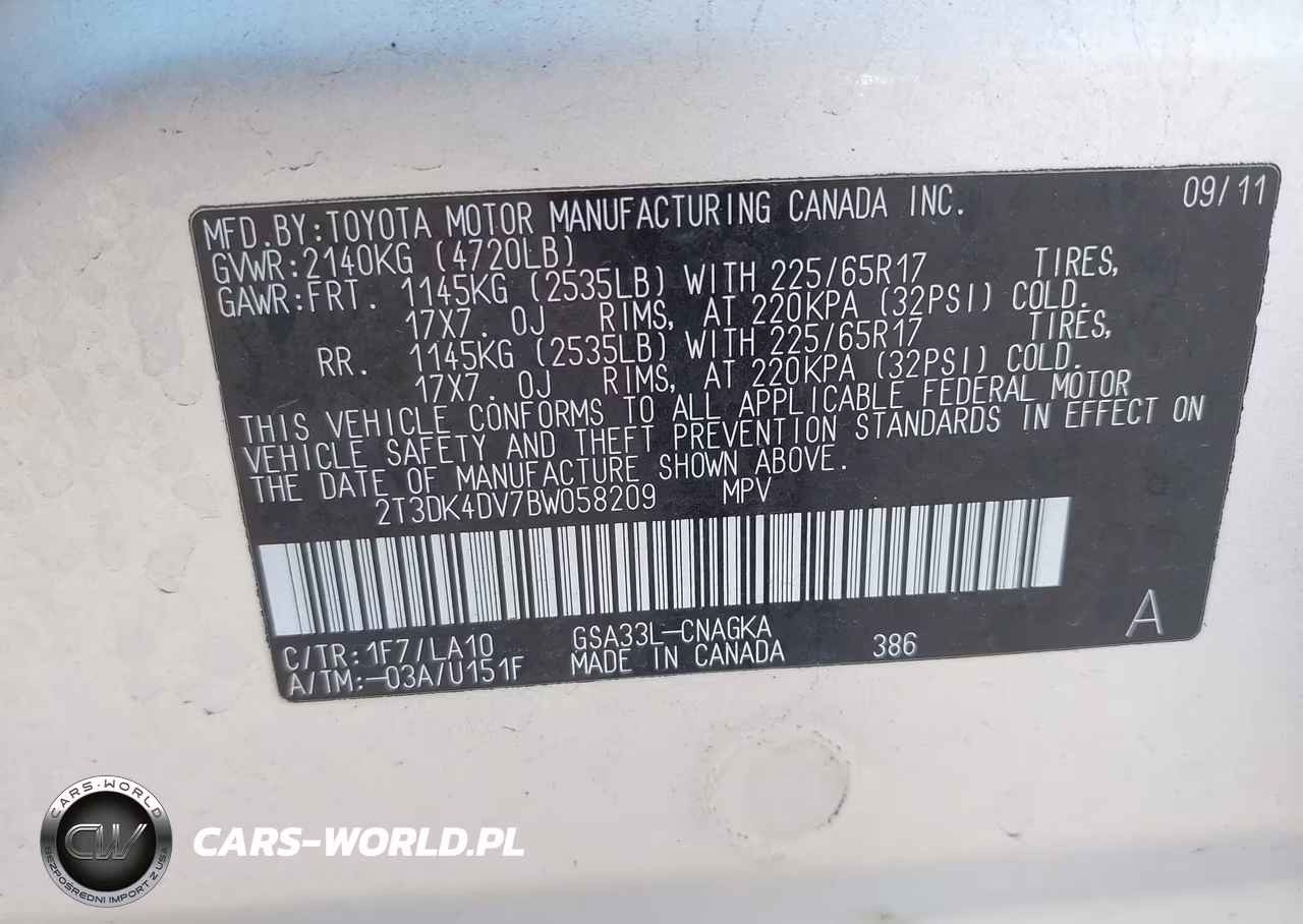 2011 Toyota Rav4 Limited V6 VIN:2T3DK4DV7BW058209 - 9