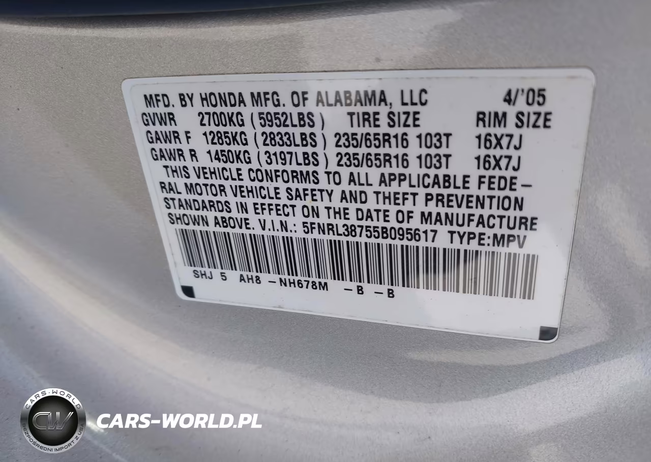 2005 Honda Odyssey Ex-L VIN:5FNRL38755B095617 - 9