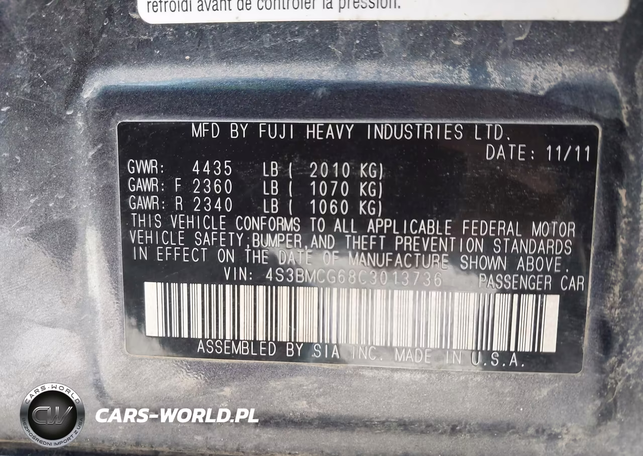 2012 Subaru Legacy 2.5I Premium VIN:4S3BMCG68C3013736 - 9