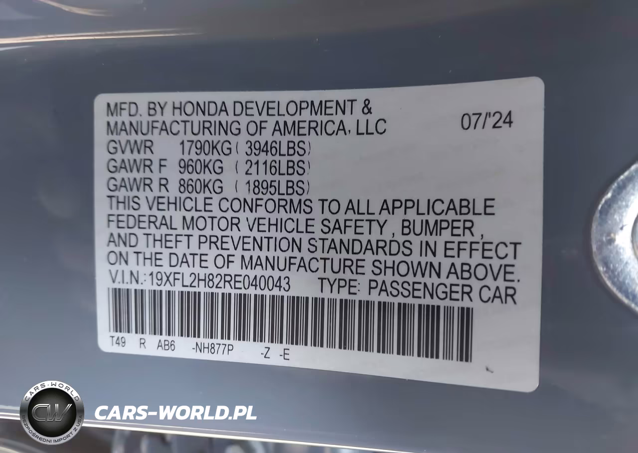 2024 Honda Civic Sport VIN:19XFL2H82RE040043 - 9