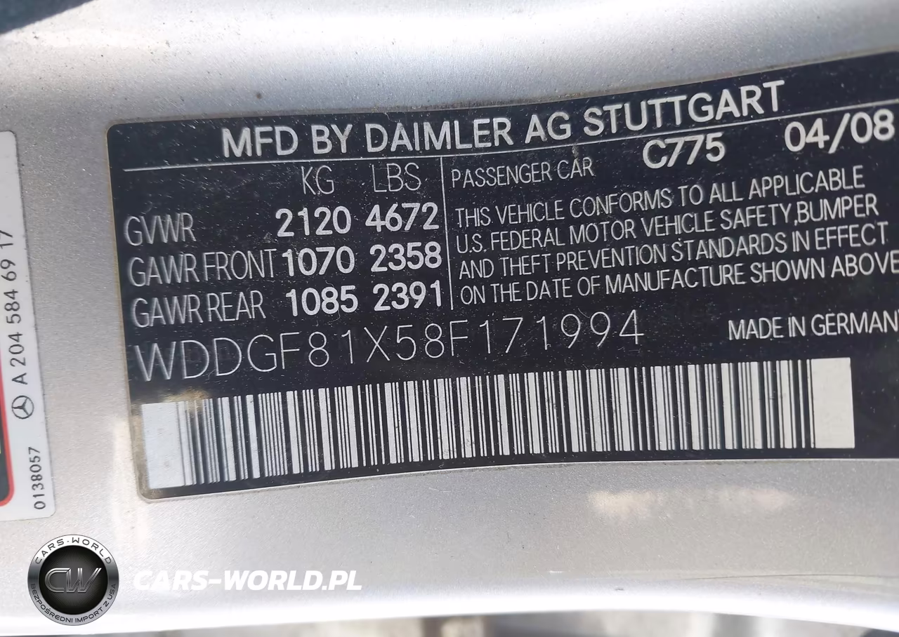2008 Mercedes-Benz C 300 VIN:WDDGF81X58F171994 - 9