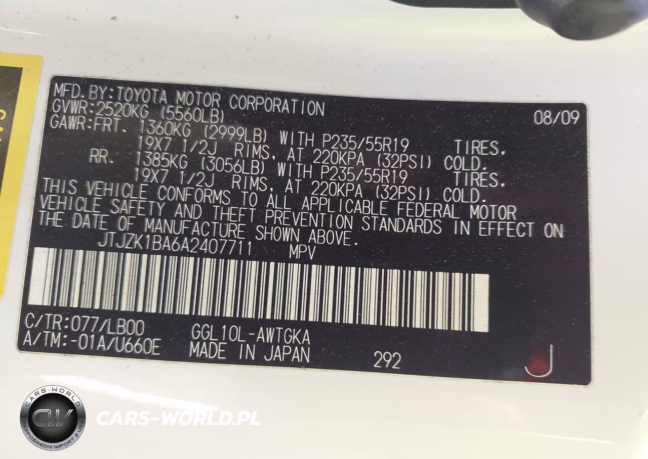 2010 Lexus Rx 350 VIN:JTJZK1BA6A2407711 - 9