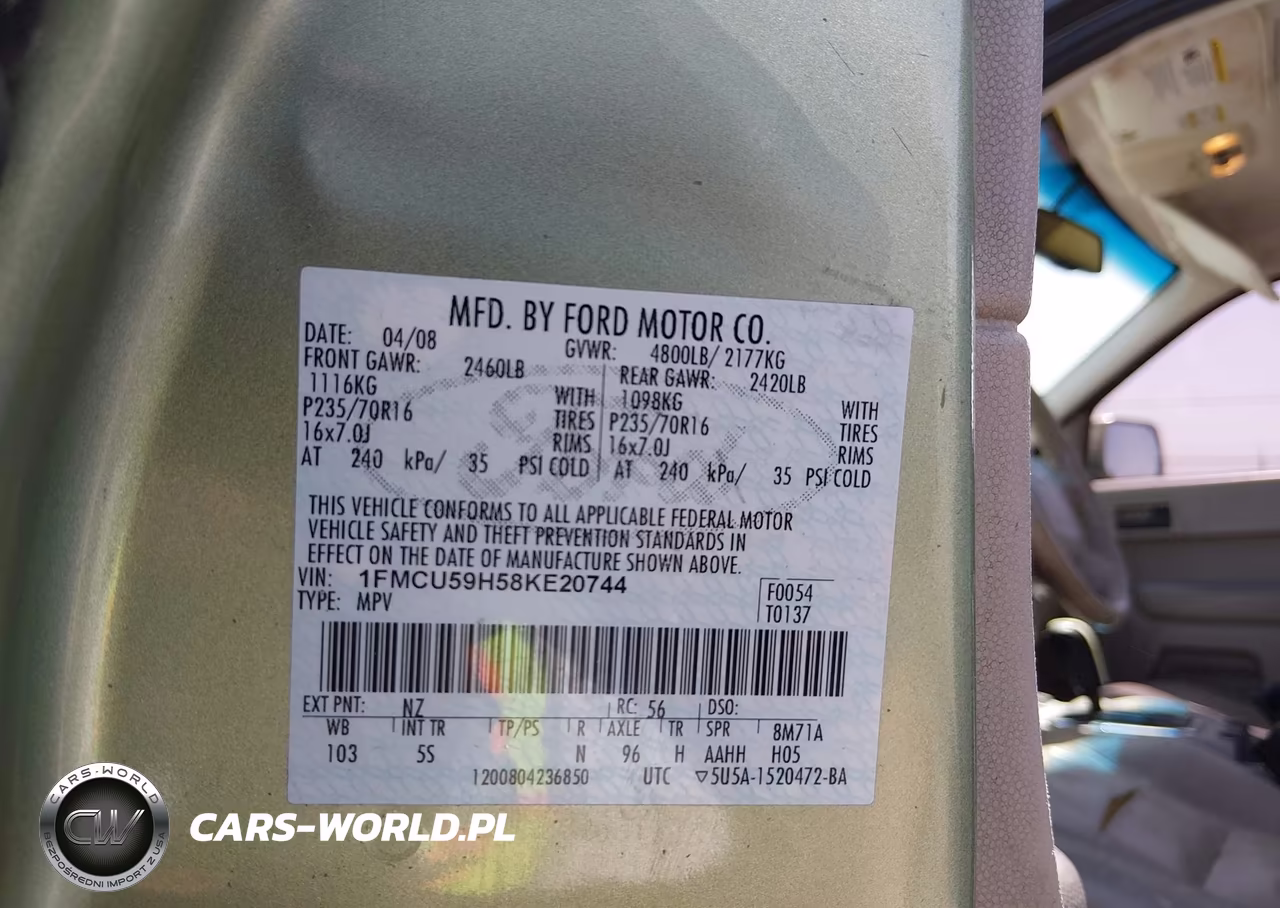 2008 Ford Escape Hybrid VIN:1FMCU59H58KE20744 - 9