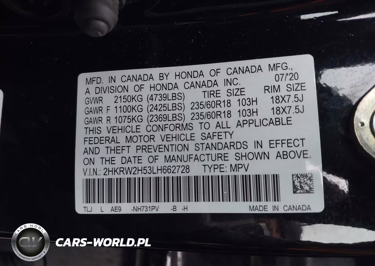 2020 Honda Cr-V Awd Ex VIN:2HKRW2H53LH662728 - 9