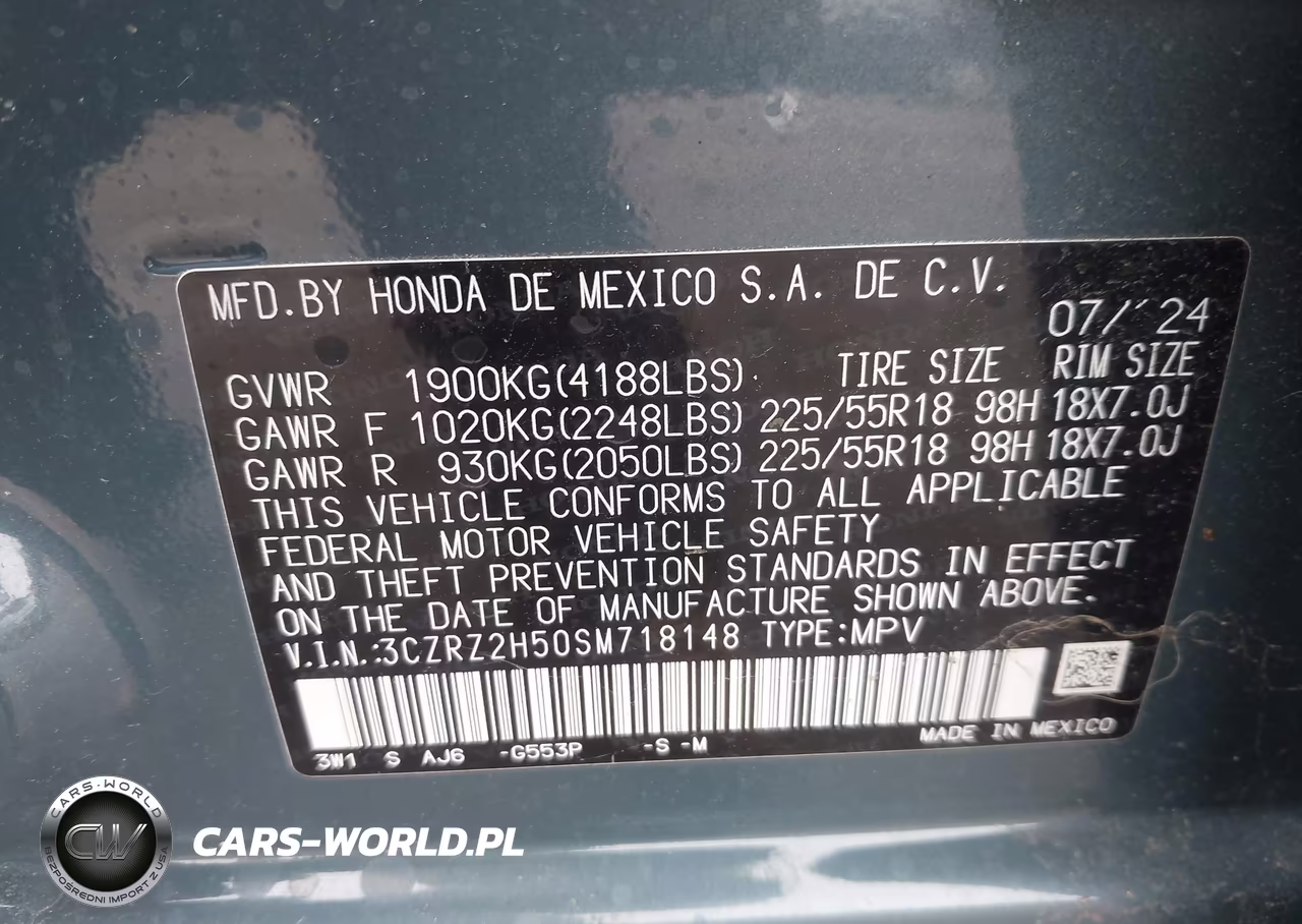 2025 Honda Hr-V Awd Sport VIN:3CZRZ2H50SM718148 - 9