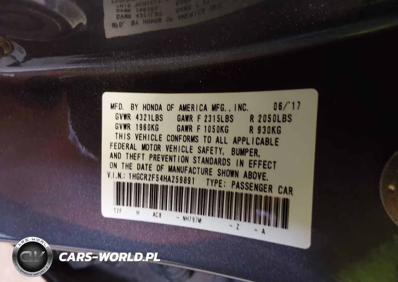 2017 Honda Accord Sport VIN:1HGCR2F54HA259891 - 9