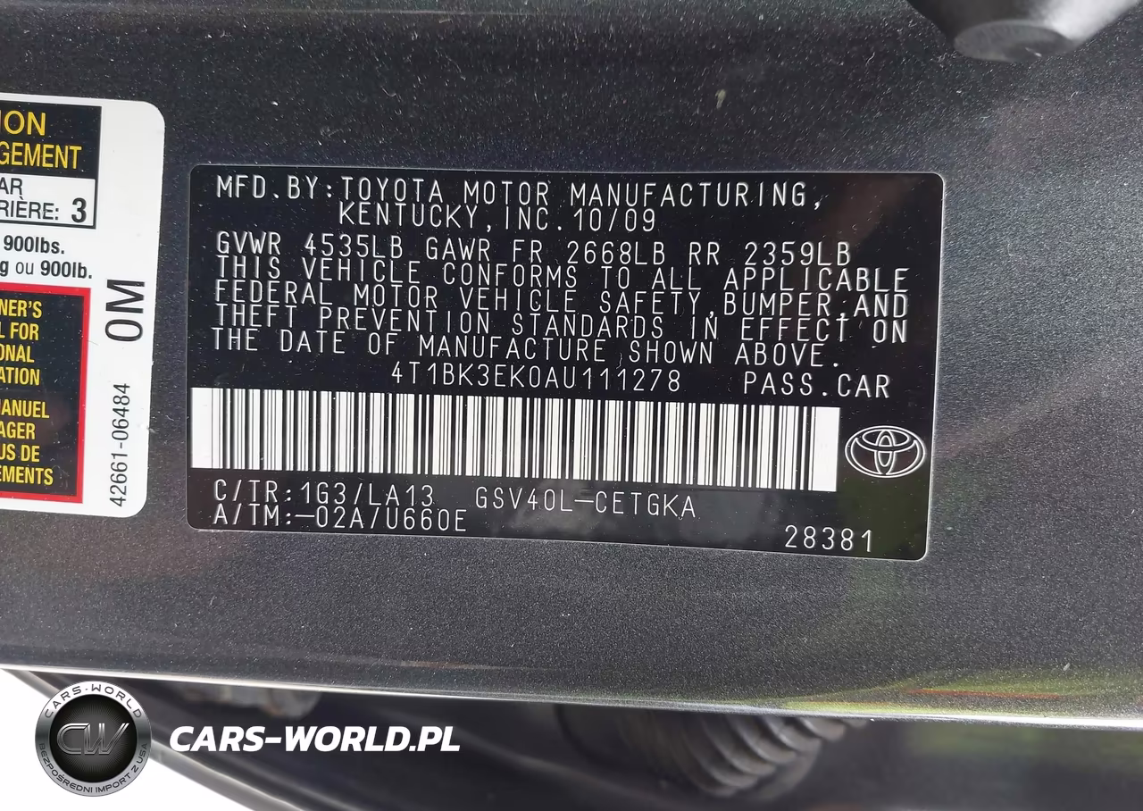 2010 Toyota Camry Xle V6 VIN:4T1BK3EK0AU111278 - 9