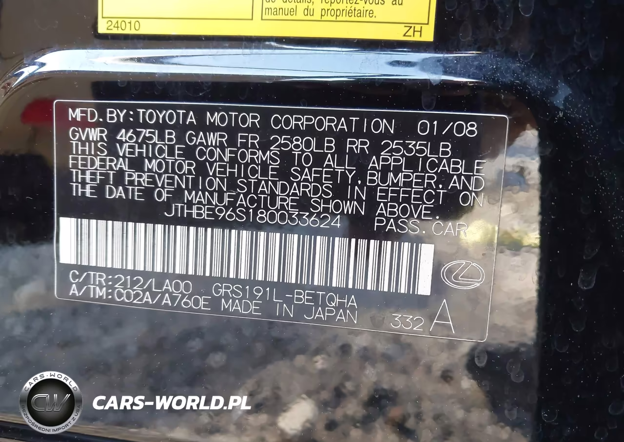 2008 Lexus Gs 350 VIN:JTHBE96S180033624 - 9