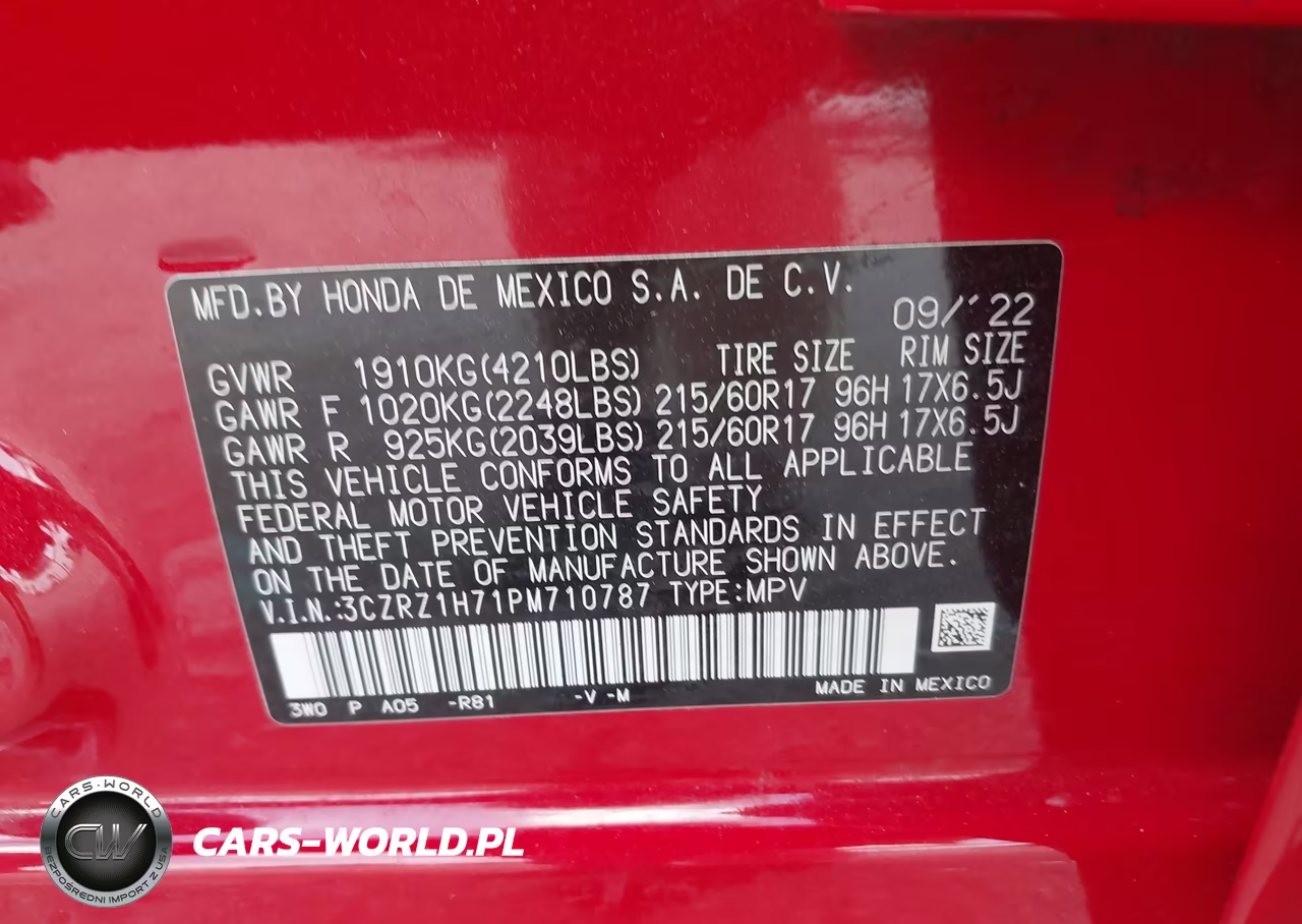 2023 Honda Hr-V 2Wd Ex-L VIN:3CZRZ1H71PM710787 - 9