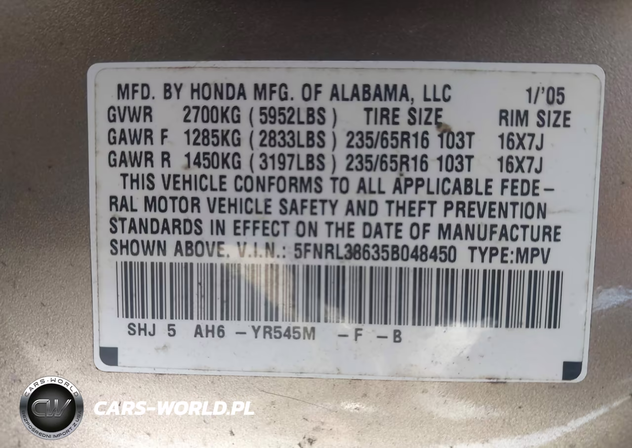 2005 Honda Odyssey Ex-L VIN:5FNRL38635B048450 - 9