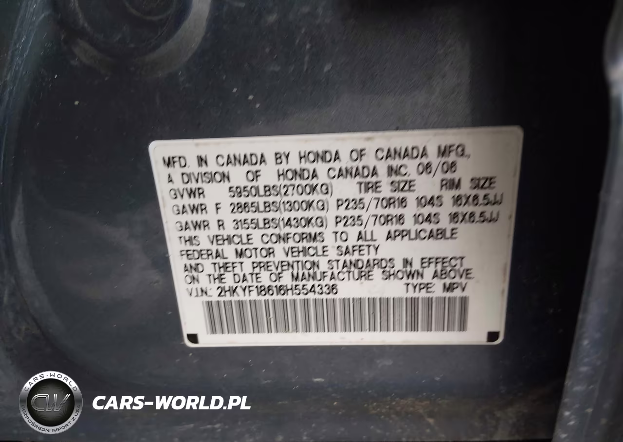 2006 Honda Pilot Ex-L VIN:2HKYF18616H554336 - 9