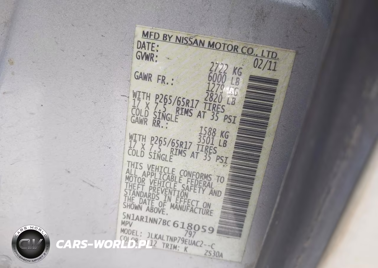 2011 Nissan Pathfinder Sv VIN:5N1AR1NN7BC618059 - 9