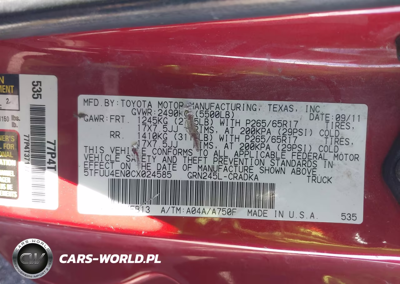 2012 Toyota Tacoma Base V6 VIN:5TFUU4EN0CX024585 - 9