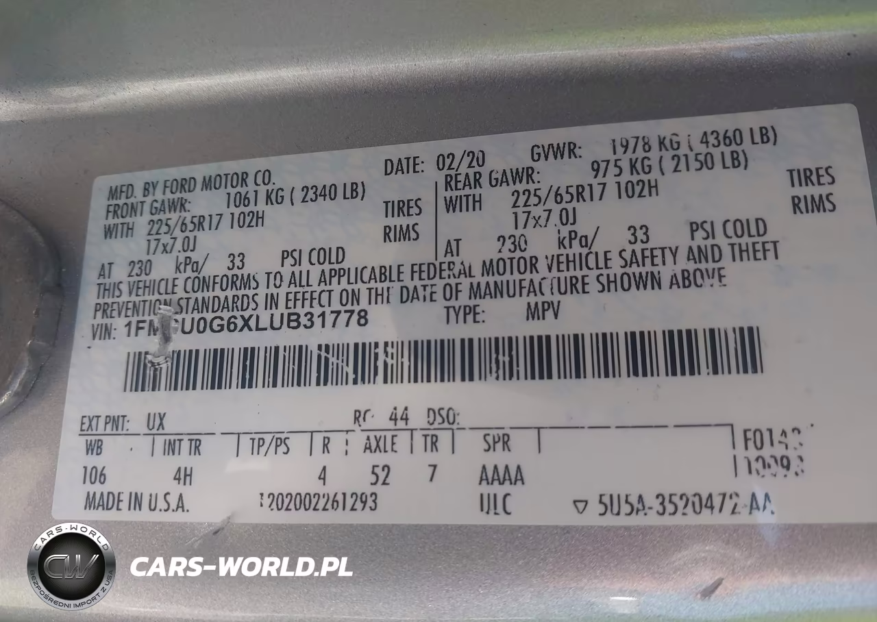 2020 Ford Escape Se VIN:1FMCU0G6XLUB31778 - 9
