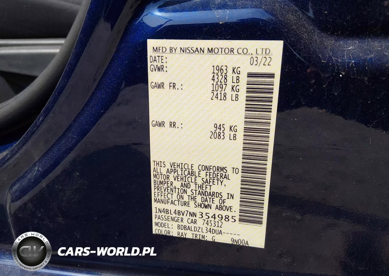2022 Nissan Altima S Fwd VIN:1N4BL4BV7NN354985 - 9