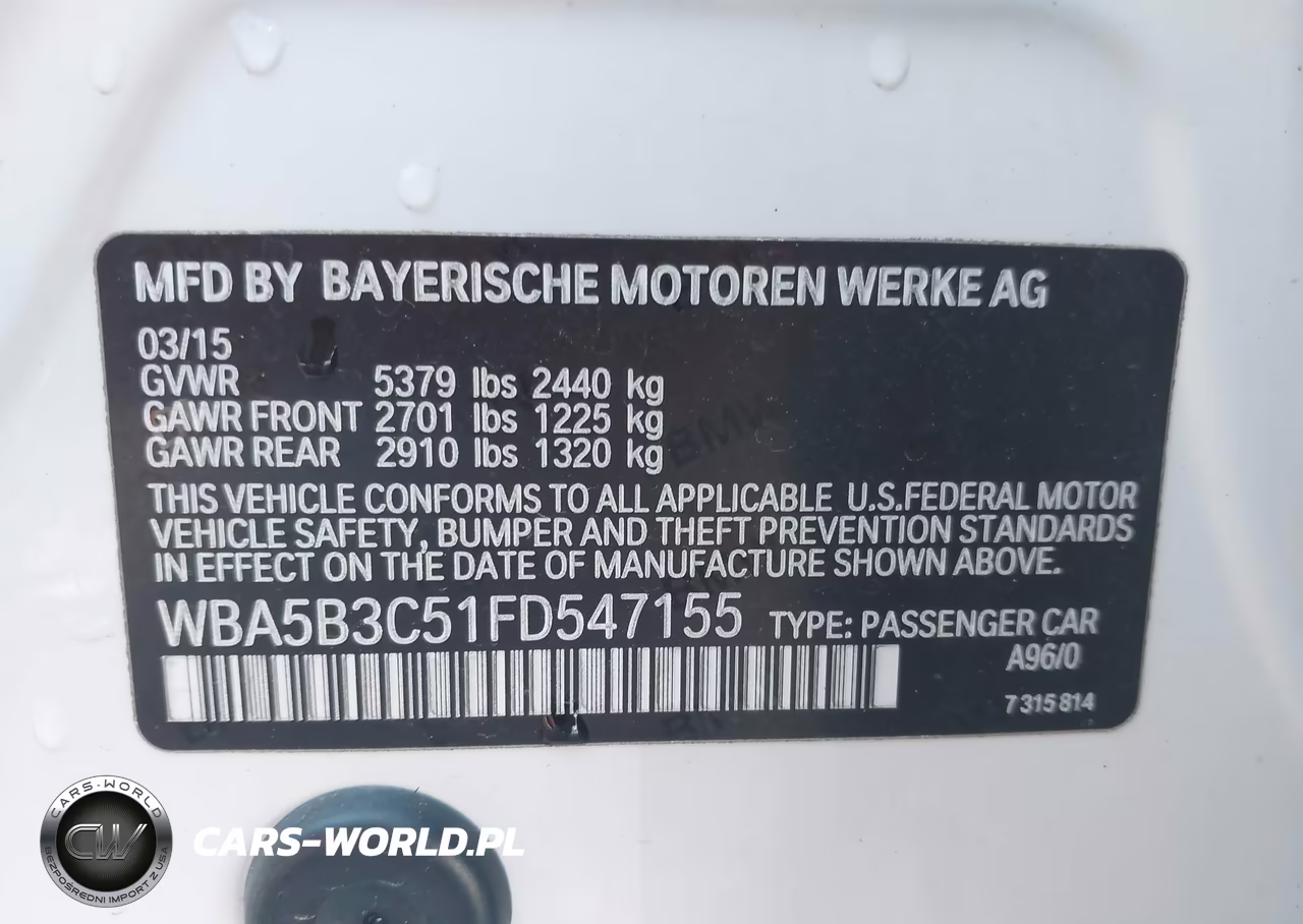 2015 BMW 535I xDrive VIN:WBA5B3C51FD547155 - 9