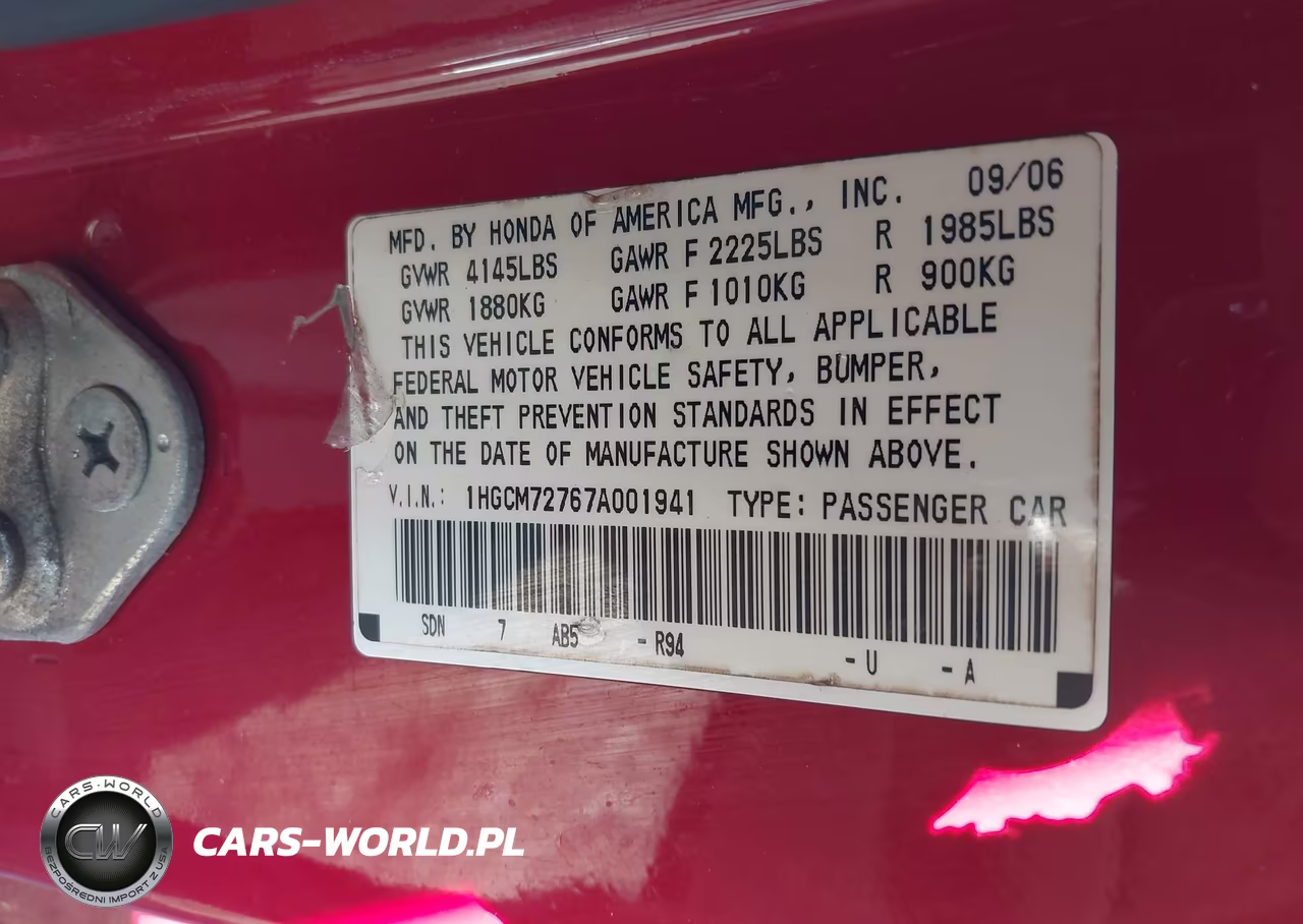 2007 Honda Accord 2.4 Ex VIN:1HGCM72767A001941 - 9
