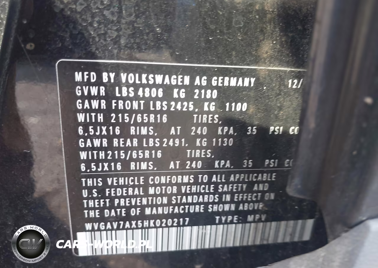 2017 Volkswagen Tiguan VIN:WVGAV7AX5HK020217 - 9