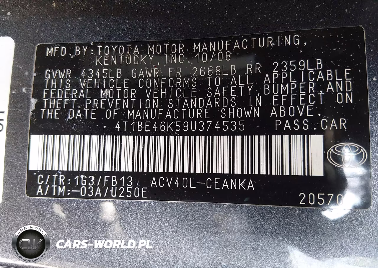 2009 Toyota Camry Le VIN:4T1BE46K59U374535 - 9