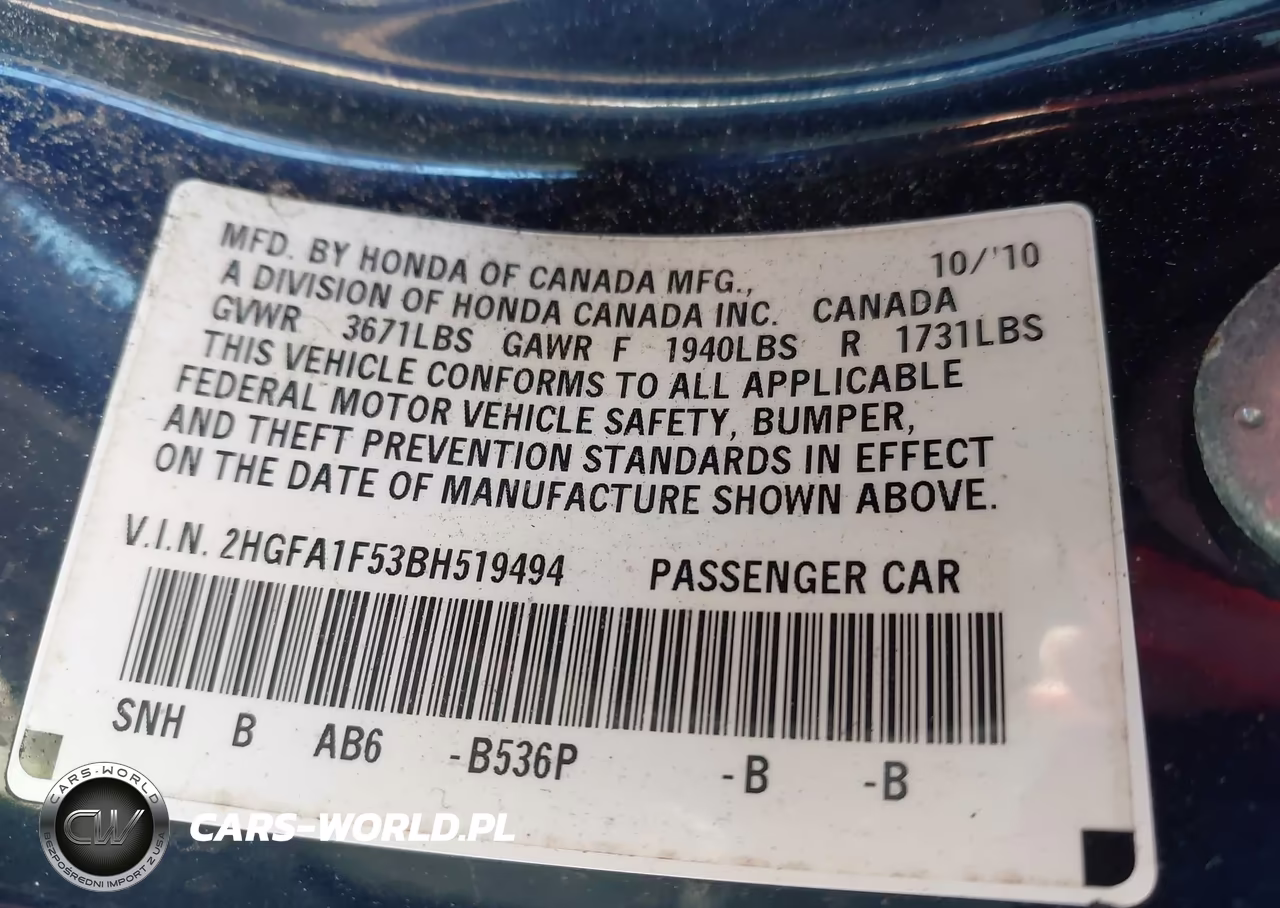 2011 Honda Civic Lx VIN:2HGFA1F53BH519494 - 9