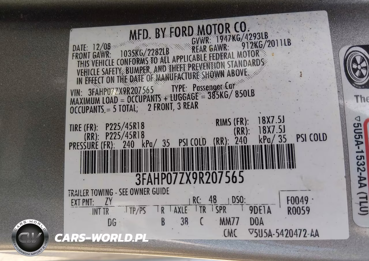 2009 Ford Fusion Se VIN:3FAHP07ZX9R207565 - 9