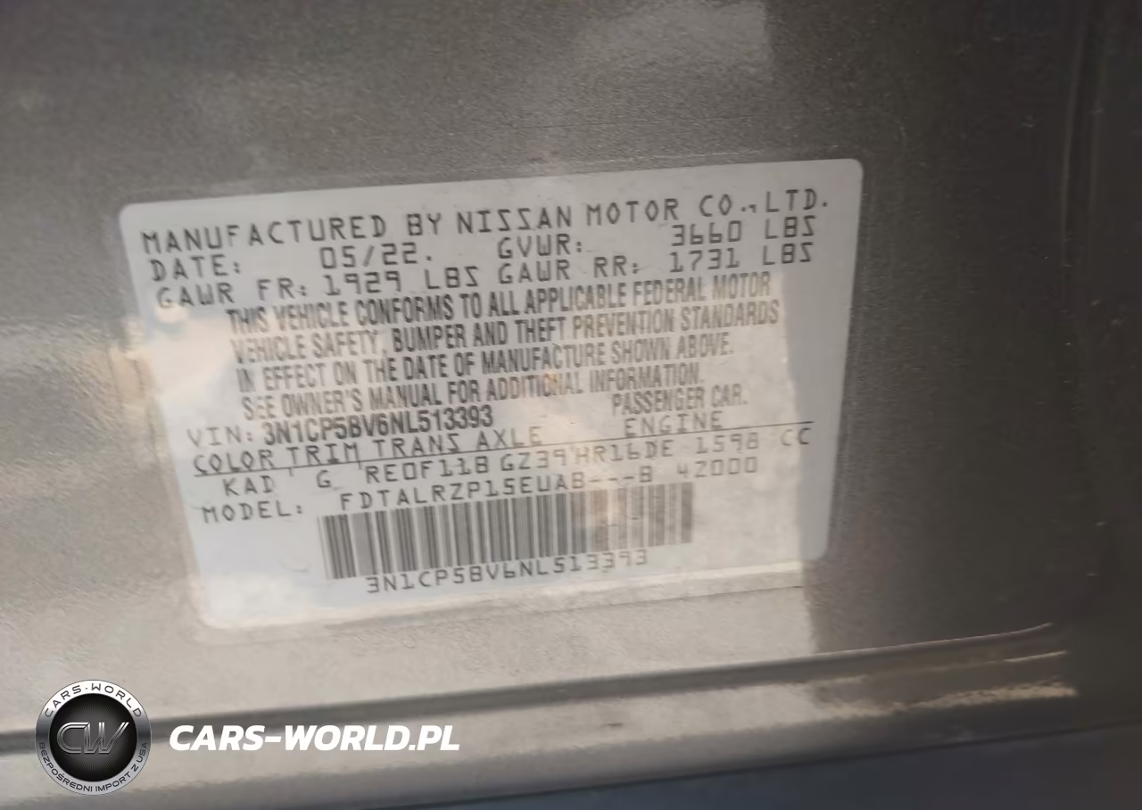 2022 Nissan Kicks S Xtronic Cvt VIN:3N1CP5BV6NL513393 - 9