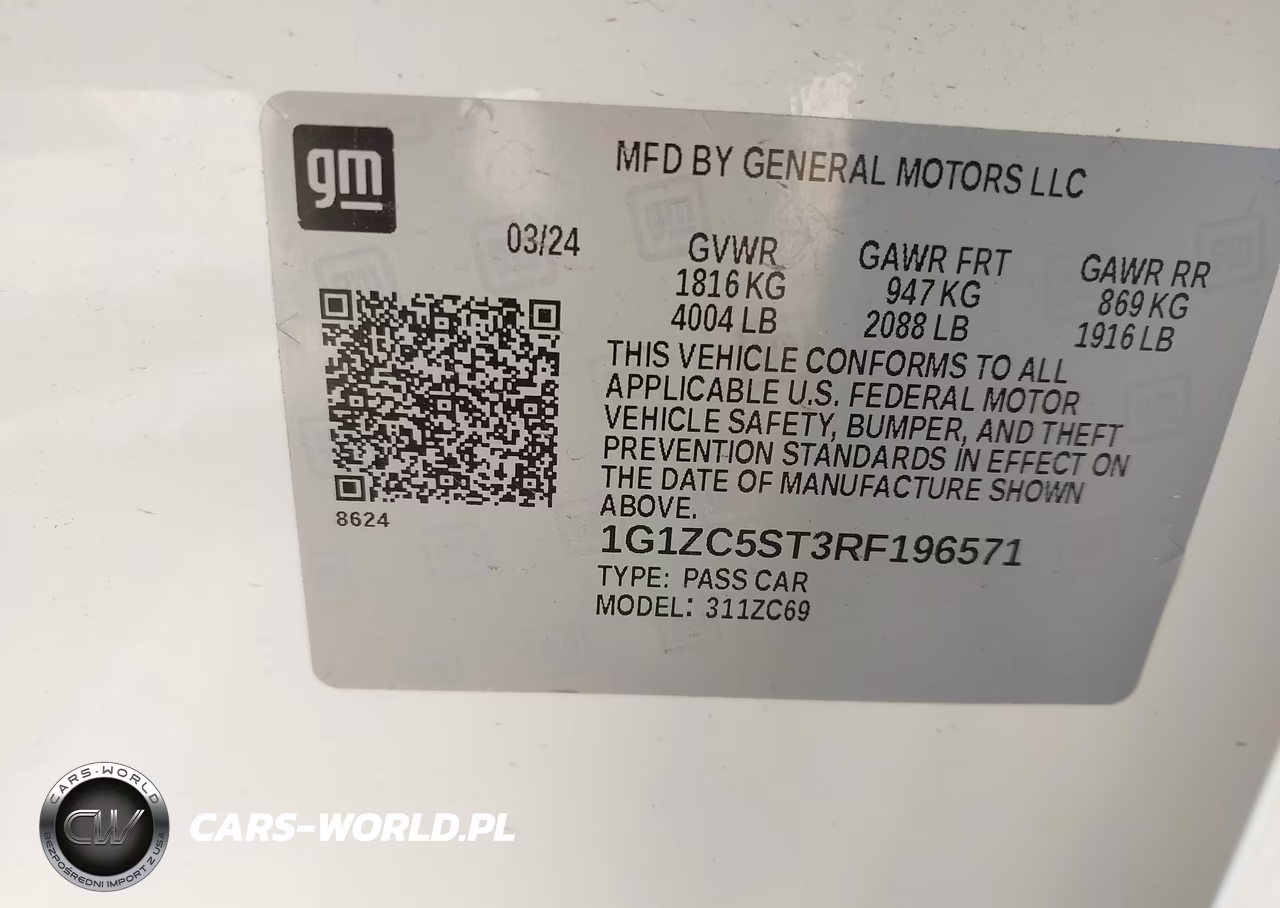2024 Chevrolet Malibu Fwd 1Fl VIN:1G1ZC5ST3RF196571 - 9