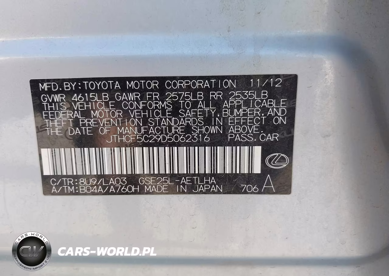 2013 Lexus Is 250 VIN:JTHCF5C29D5062316 - 9