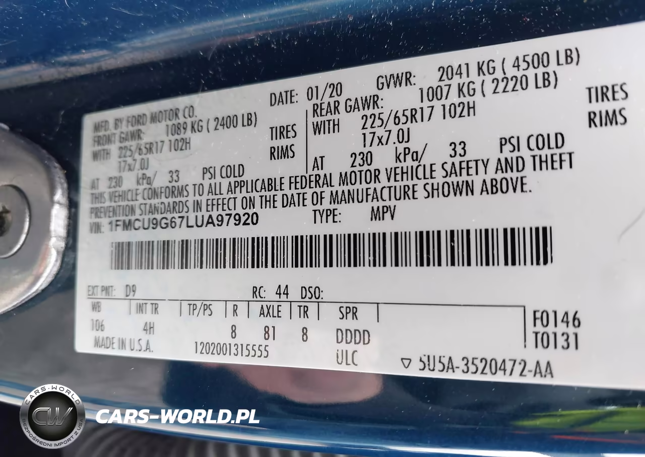 2020 Ford Escape Se VIN:1FMCU9G67LUA97920 - 9