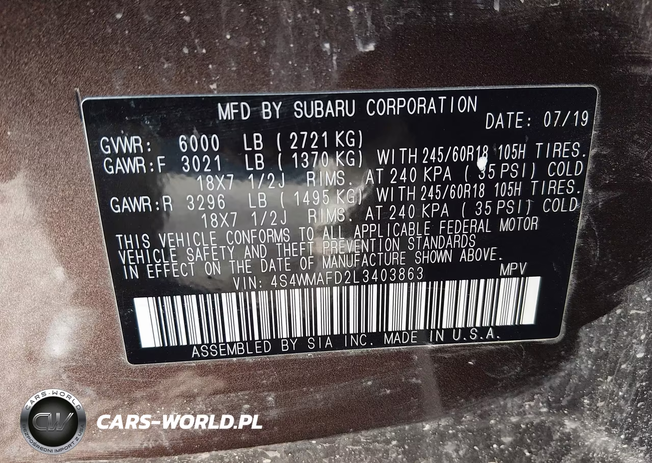 2020 Subaru Ascent Premium VIN:4S4WMAFD2L3403863 - 9